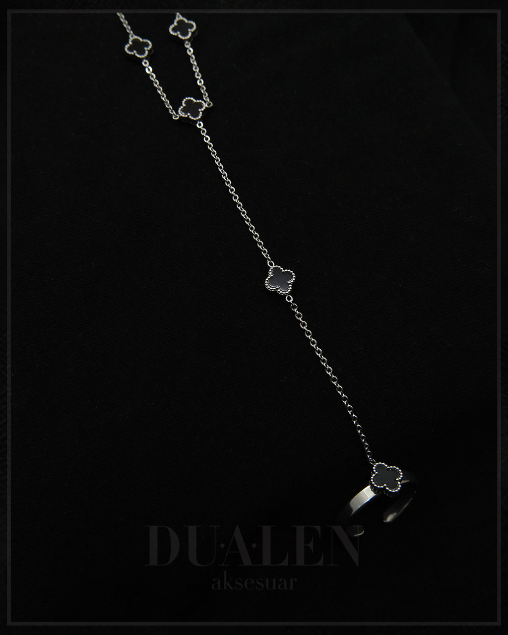Siyah Yonca Çelik Set ( Silver )
