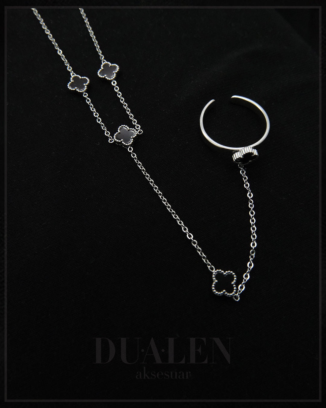 Siyah Yonca Çelik Set ( Silver )