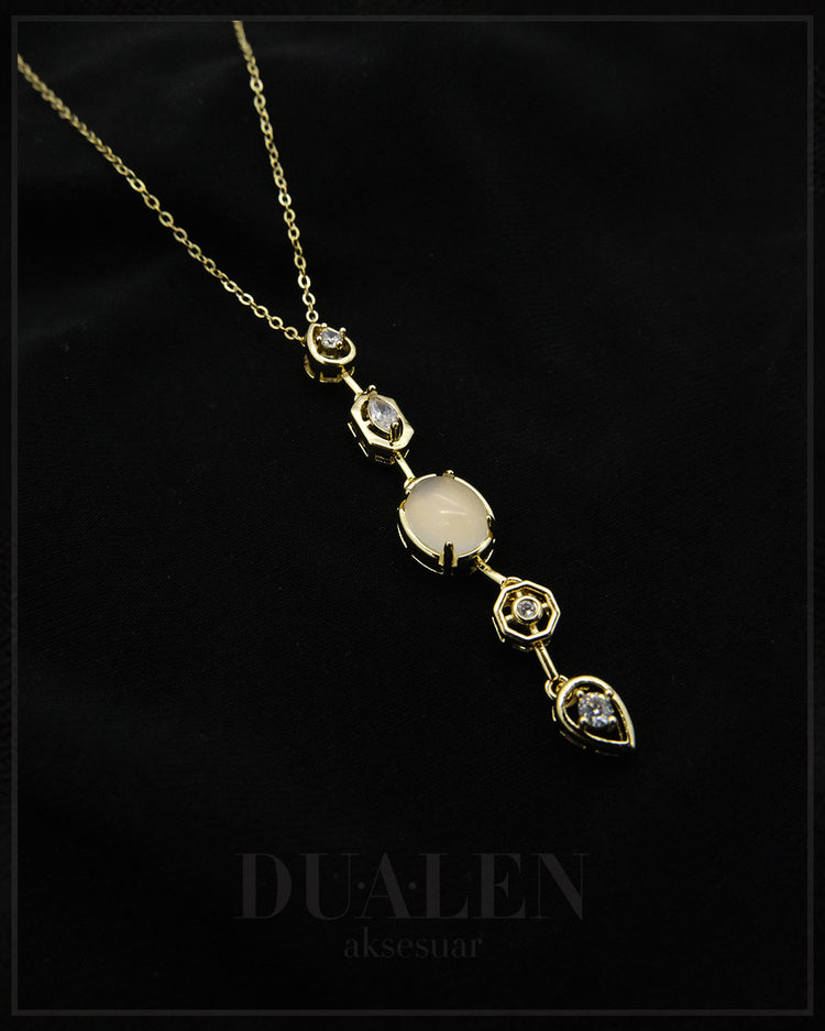 Beş Element Beyaz Çelik Y Kolye ( Gold )