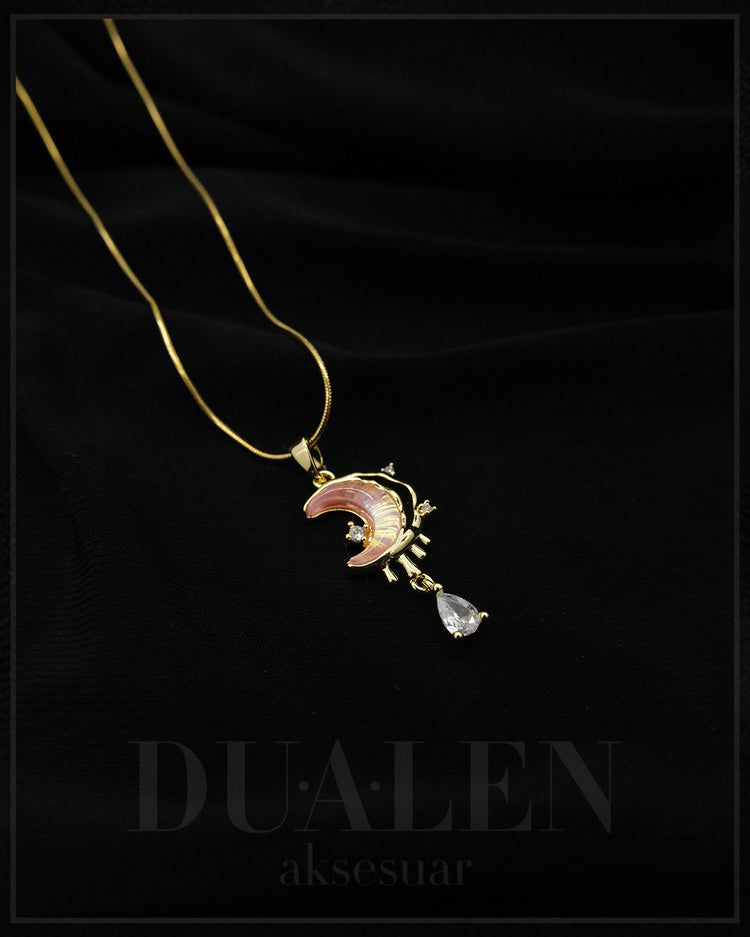 Luna Kristal Çelik Kolye ( Gold )