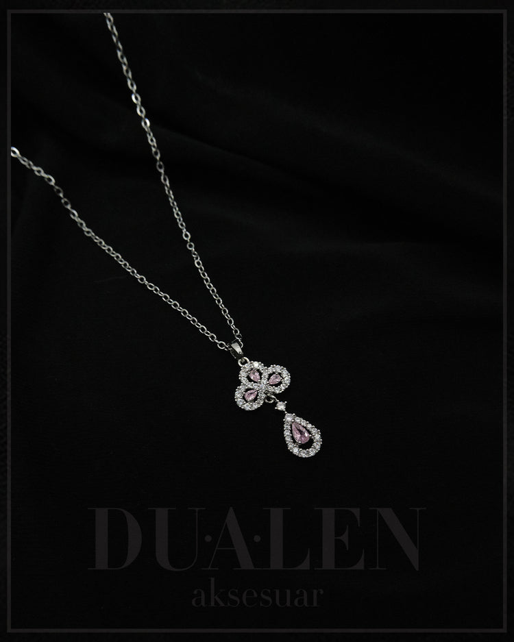 Gözyaşı Güzeli Pembe Taşlı Çelik Kolye ( Silver )