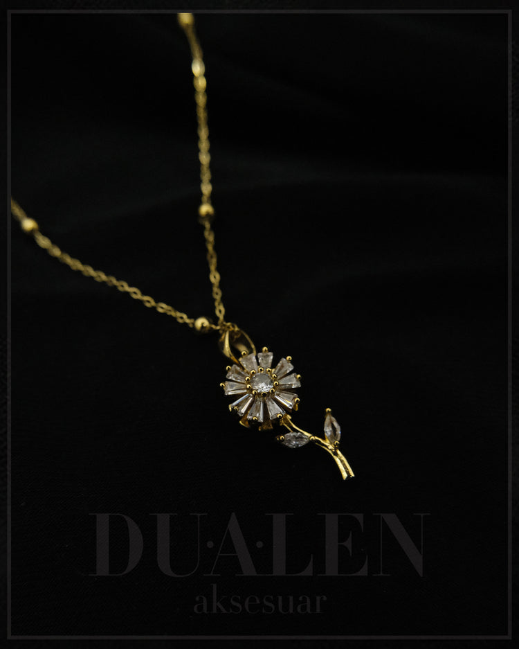 Dönen Taşlı Papatya Kolyesi ( Gold )