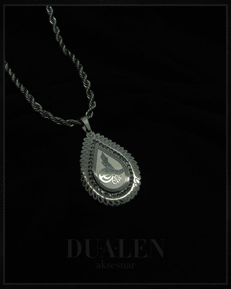 14k Osmanlı Tuğralı Çelik Kolye ( Silver )