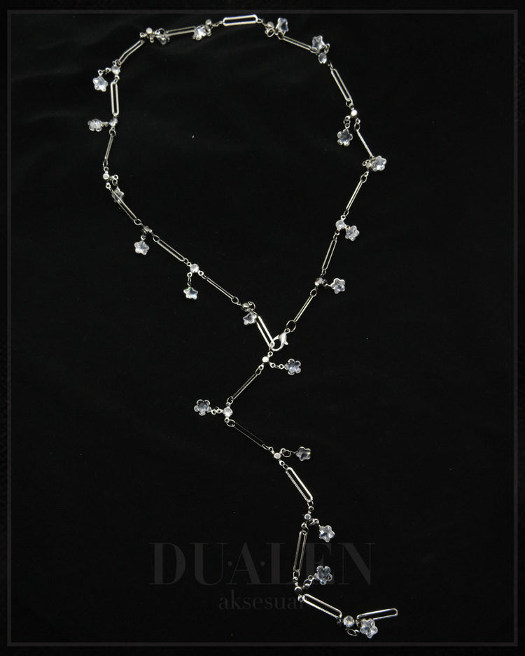 Çiçek Taşlı Çelik Y Kolye ( Silver )