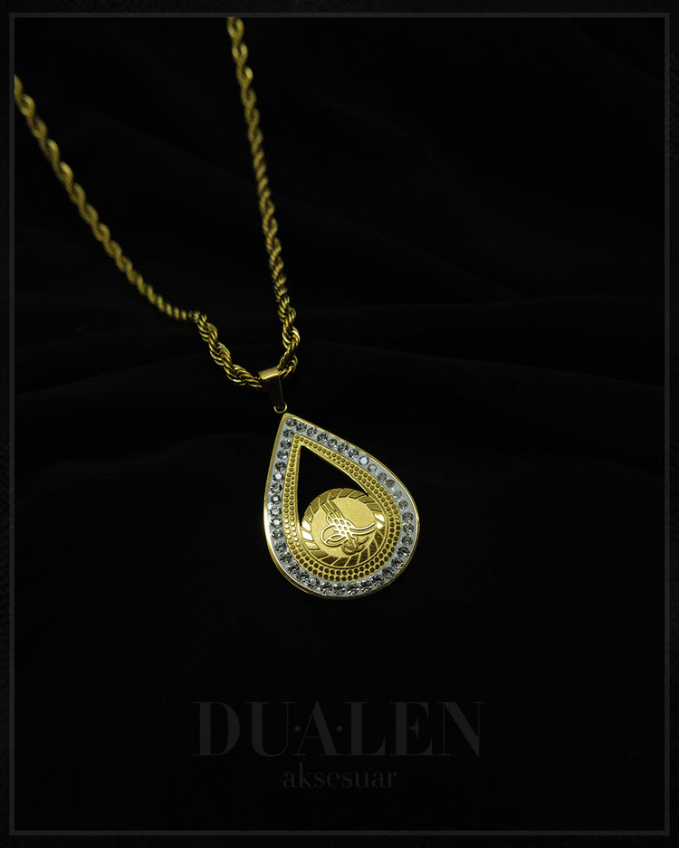 14k Osmanlı Tuğralı Çelik Kolye ( Gold )