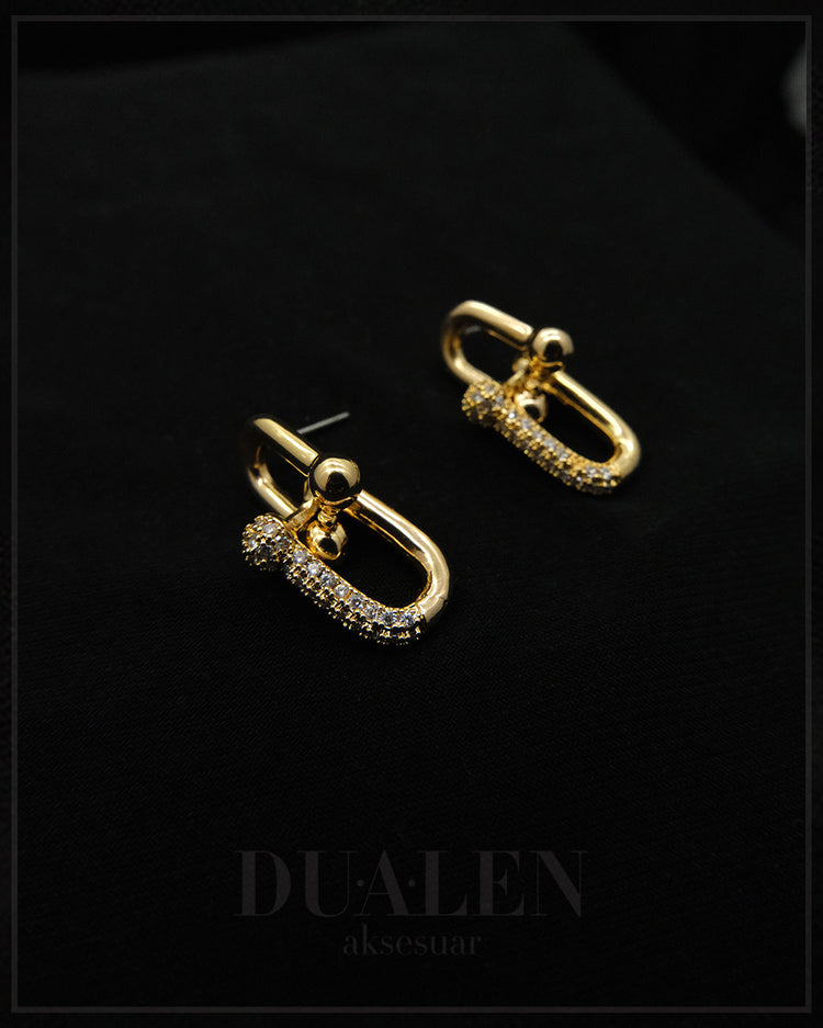 Zirkon Taşlı Tiffany Çelik Küpe ( Gold )