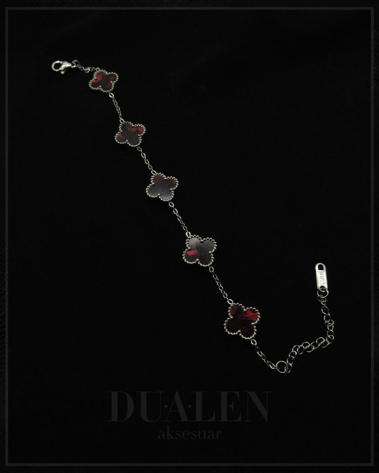 Kızıl Yonca Çelik Bileklik ( Silver )