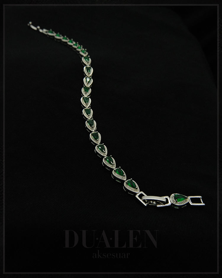 Zirkonyum Zümrüt Damla Bileklik ( Silver )