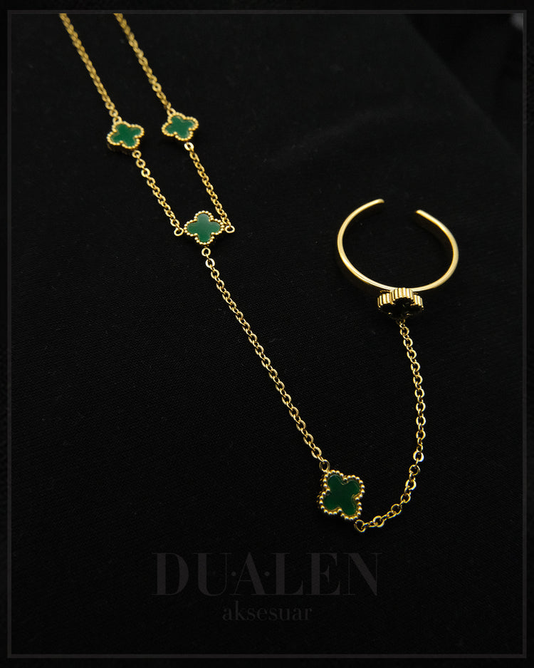Yeşil Yonca Şahmeran Çelik Bileklik ( Gold )