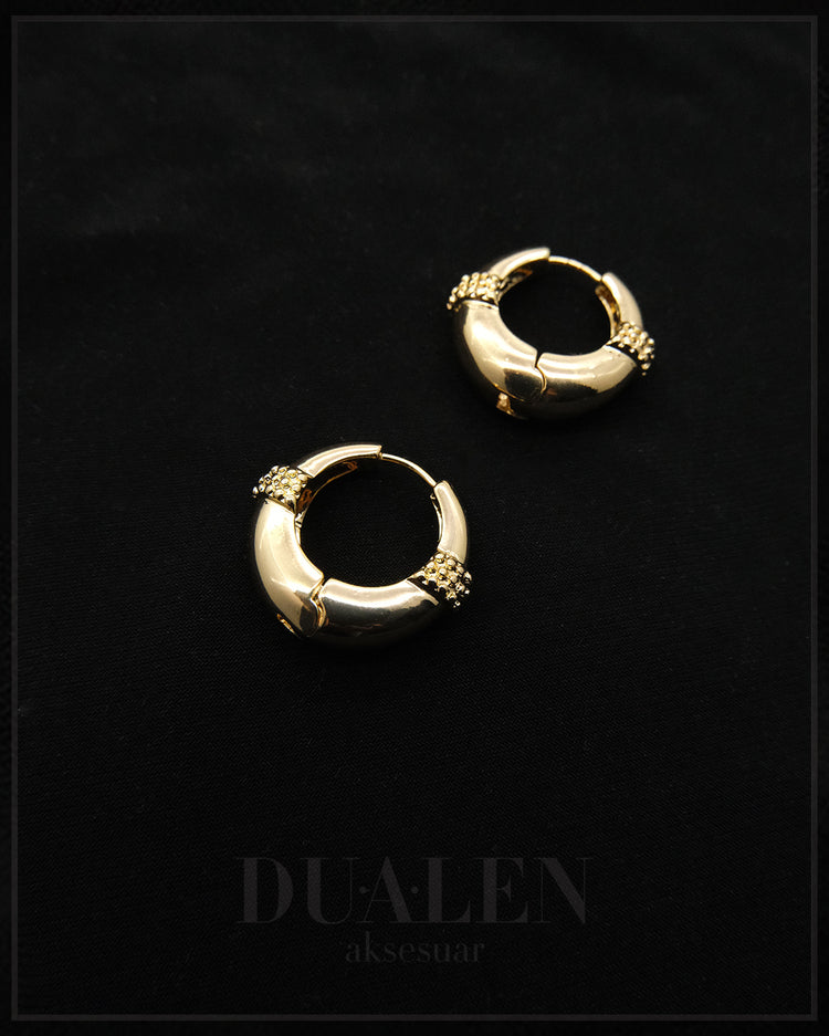 Zirkon Taşlı Halka Çelik Küpe ( Gold )