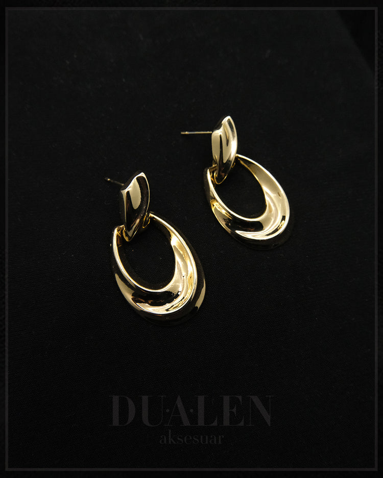 Oval Halka Çelik Küpe ( Gold )