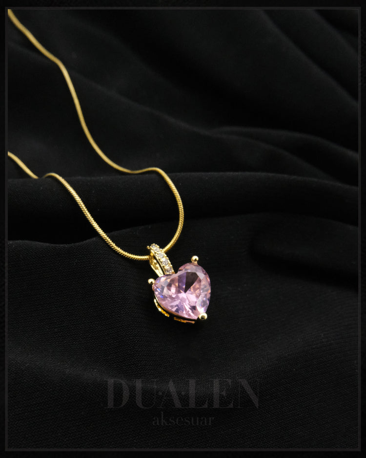 Aurora Pembe Kalp Çelik Kolye ( Gold )