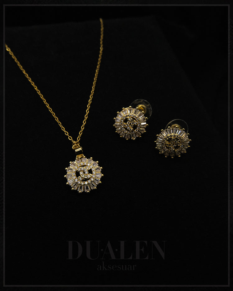 Baget Taşlı Çelik Set ( Gold )