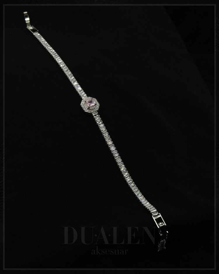 Zirkonyum Pembe Su Yolu Sekizgen Bileklik ( Silver )