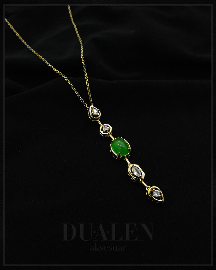 Beş Element Yeşil Çelik Y Kolye ( Gold )
