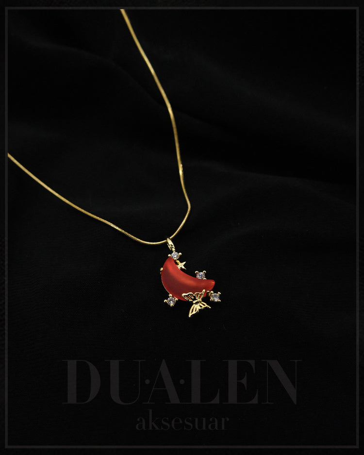 Luna Kristal Kızıl Çelik Kolye ( Gold )