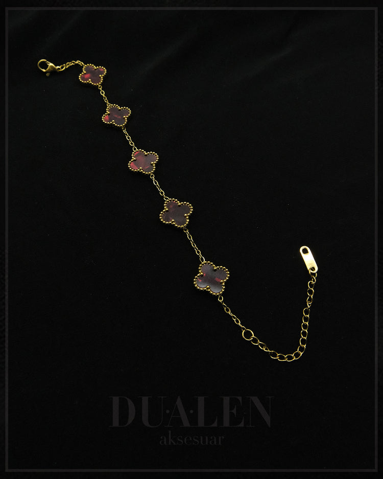 Kızıl Yonca Çelik Bileklik ( Gold )